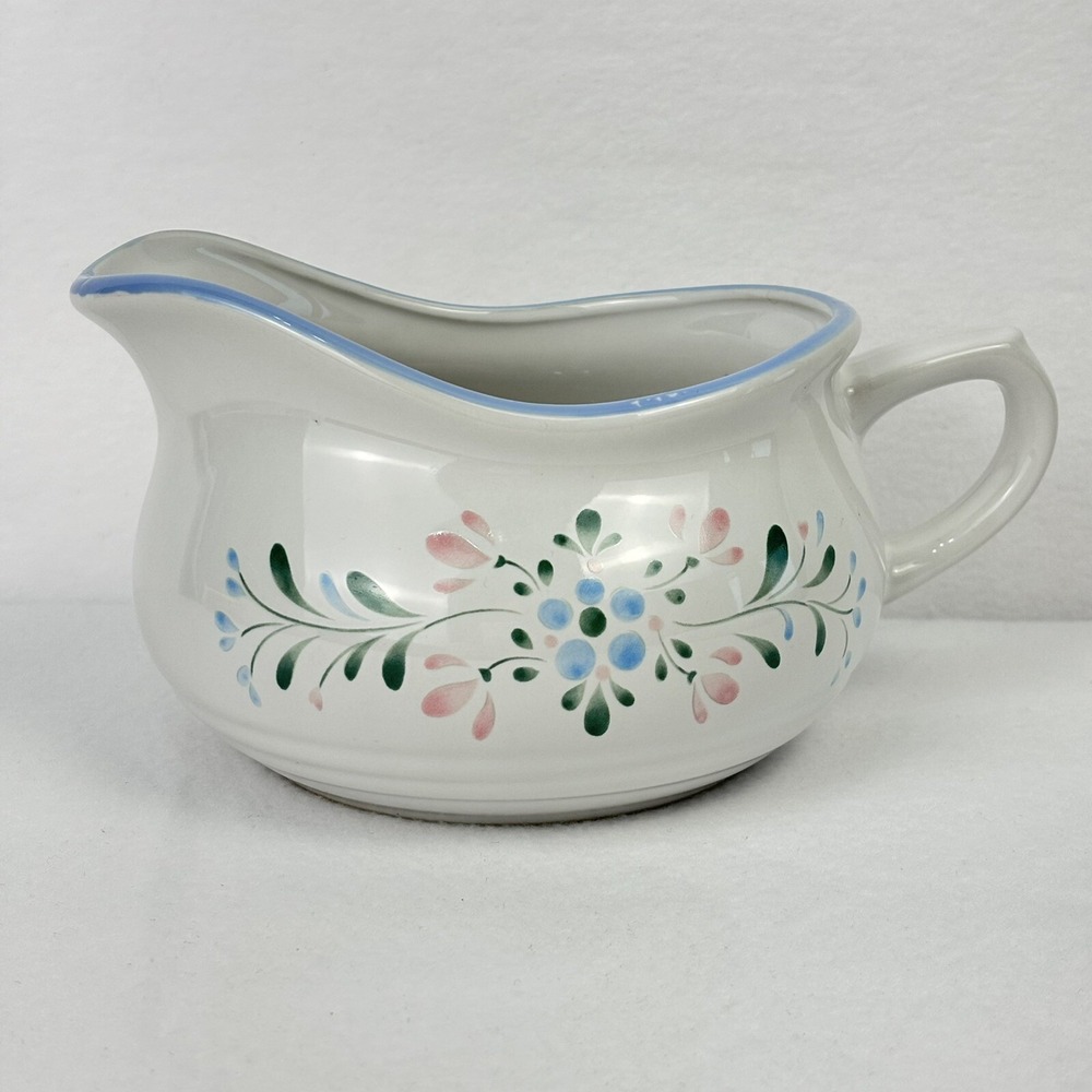 Fascino Stoneware Gravy Boat Pitcher Round White Blue Pink Green Floral Japan